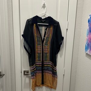 Anthropologie Tanvi Kecia Elegant Black and Multicolor Tunic Top